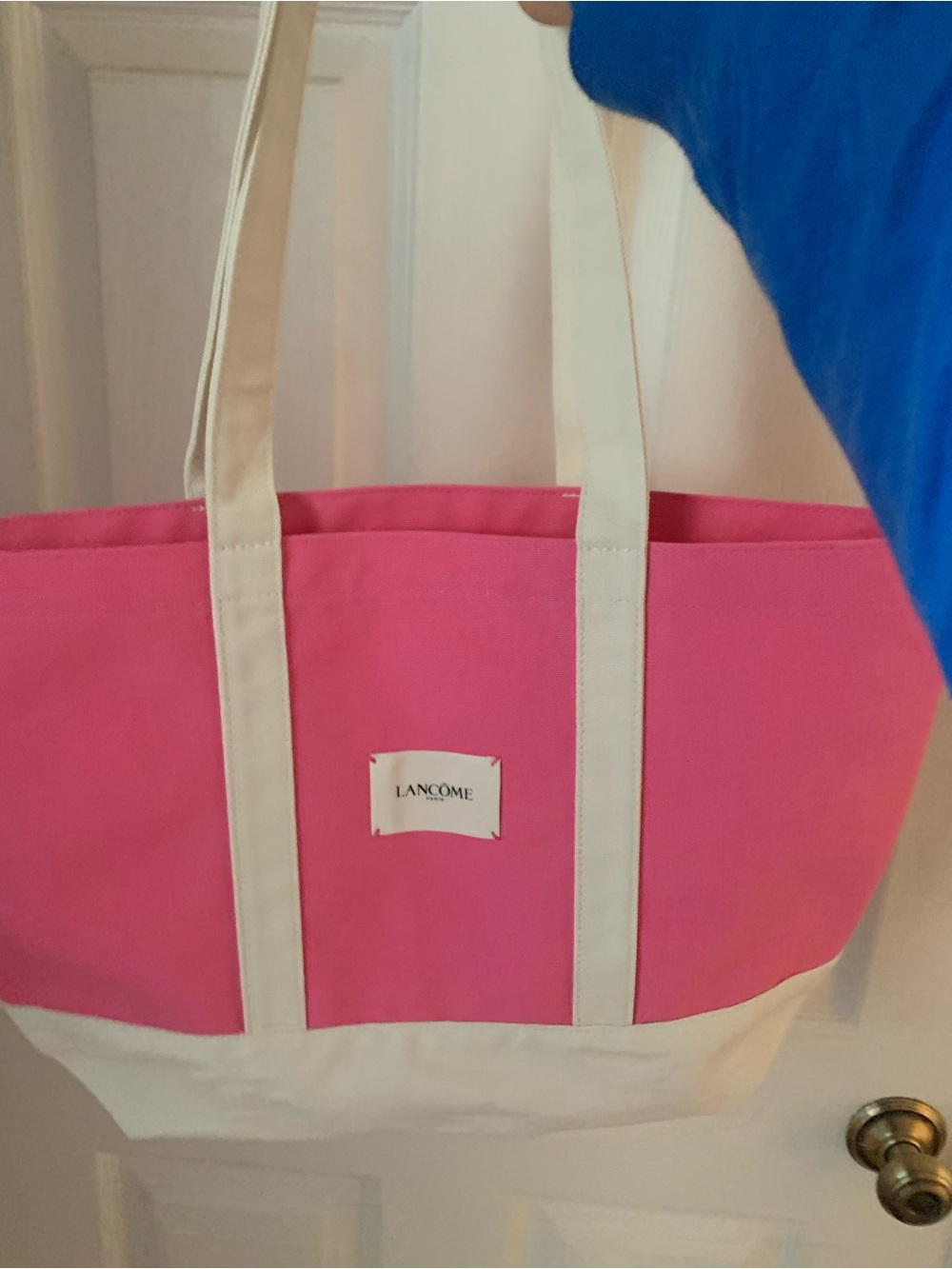 Pink Lancôme Canvas Tote Bag with Cream Trim